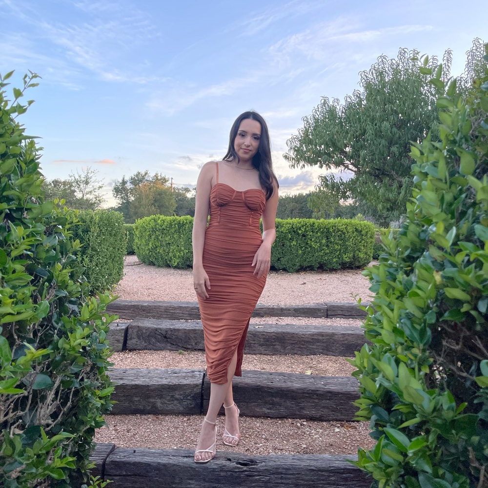 Ruched Bodycon Slit Dress